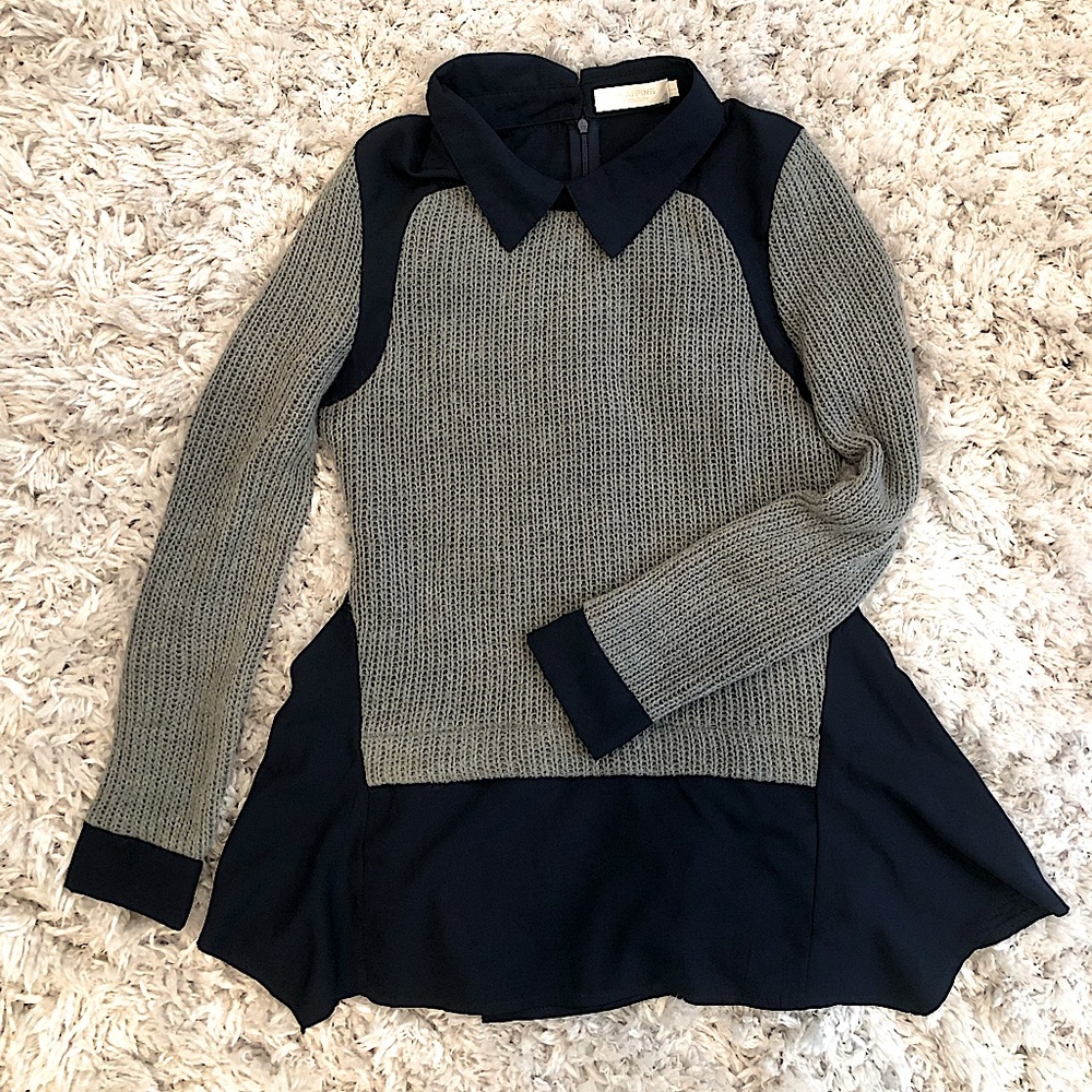 Unique find! Chic sweater shirt with collar. Special shoulder and back designs.